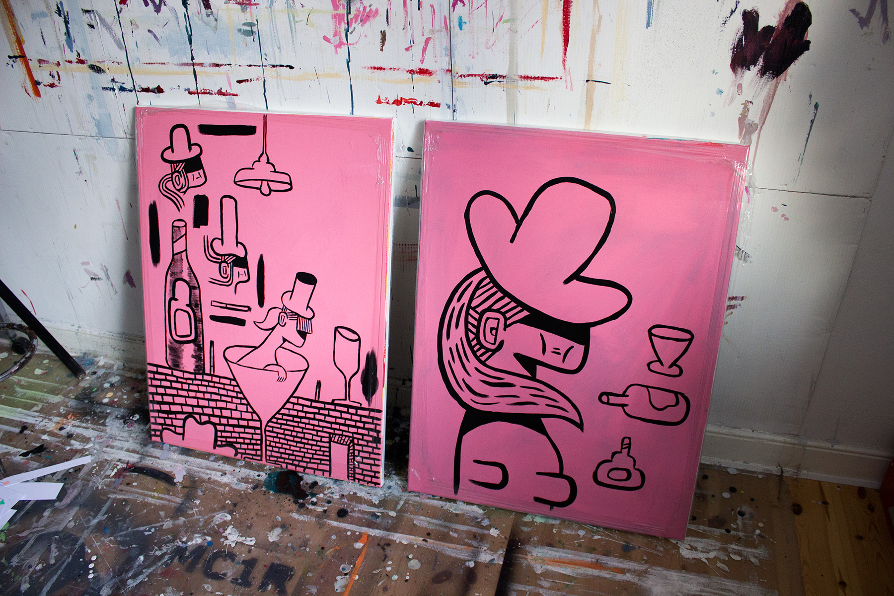 Pink Party #2 | Paintings | Mormor | Beauton Art Gallery paintings, figurative, pop, portraiture, still-life, bodies, everyday life, humor, black, pink, acrylic, cotton-canvas, amusing, contemporary-art, danish, decorative, design, food, interior, interior-design, love, modern, modern-art, nordic, scandinavien, street-art, Buy original high quality art. Paintings, drawings, limited edition prints & posters by talented artists.