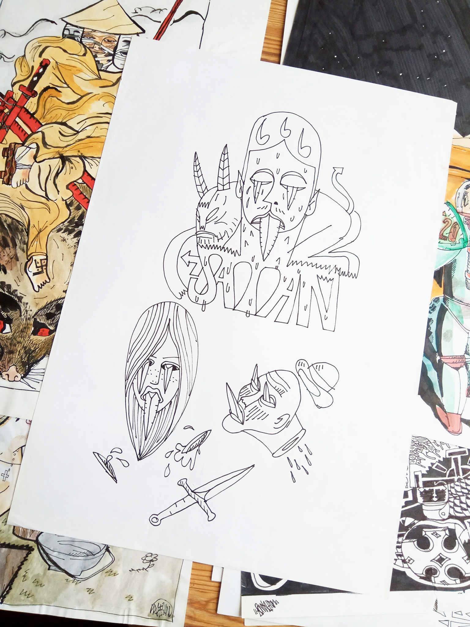 Satan | Drawings | Halfdan Pisket | Beauton Art Gallery drawings, illustrative, pop, cartoons, typography, black, grey, white, paper, marker, abstract-forms, Buy original high quality art. Paintings, drawings, limited edition prints & posters by talented artists.