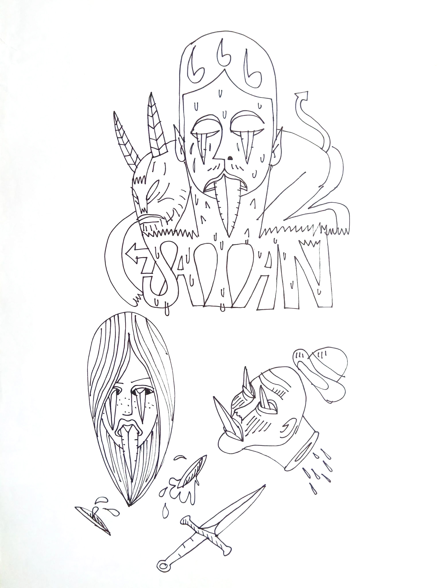 Satan | Drawings | Halfdan Pisket | Beauton Art Gallery drawings, illustrative, pop, cartoons, typography, black, grey, white, paper, marker, abstract-forms, Buy original high quality art. Paintings, drawings, limited edition prints & posters by talented artists.