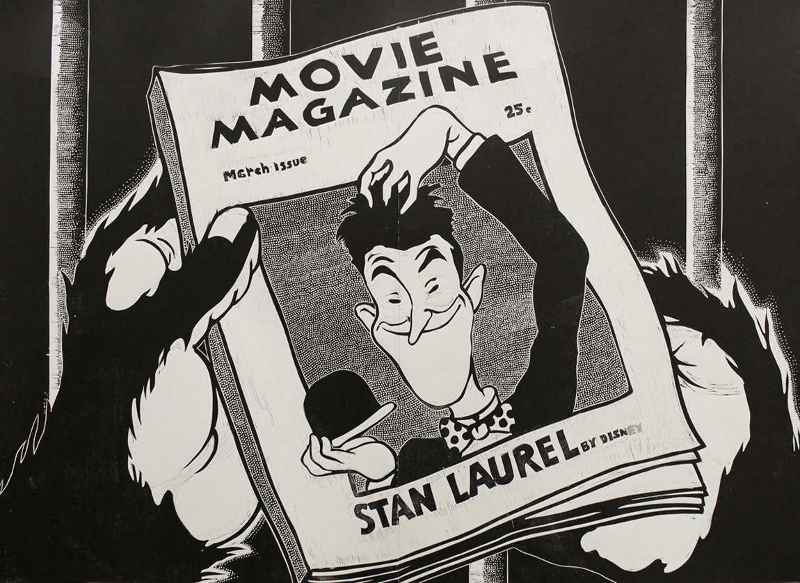 Stan Laurel | Art-prints, Linocuts, Engravings | Marta Banaszak | Beauton Art Gallery art-prints, linocuts, engravings, family-friendly, figurative, illustrative, pop, portraiture, cartoons, people, pets, black, white, ink, paper, contemporary-art, danish, decorative, design, faces, interior, interior-design, modern, modern-art, nordic, pop-art, scandinavien, sketch, urban, Buy original high quality art. Paintings, drawings, limited edition prints & posters by talented artists.