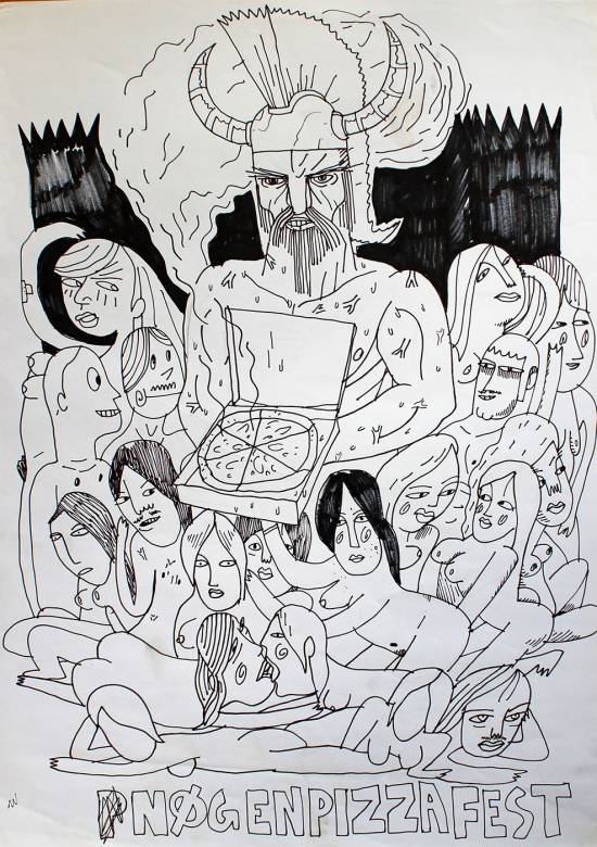 Naked Pizza Party | Drawings | Halfdan Pisket | Beauton Art Gallery drawings, illustrative, monochrome, surrealistic, bodies, cartoons, sexuality, black, white, paper, marker, black-and-white, food, men, sexual, women, Buy original high quality art. Paintings, drawings, limited edition prints & posters by talented artists.