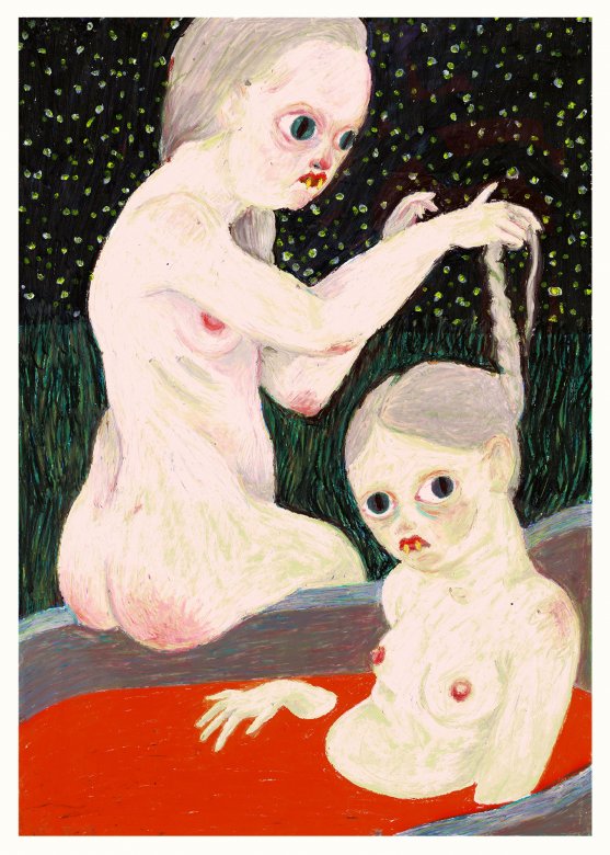 Toilette Nocturne | Posters-prints, Paintings, Giclee-print | Marthe Jung | Beauton Art Gallery posters-prints, paintings, giclee-print, colorful, figurative, illustrative, surrealistic, bodies, people, sexuality, beige, grey, red, ink, paper, contemporary-art, decorative, design, female, feminist, interior, interior-design, love, modern, modern-art, naturalism, nude, women, Buy original high quality art. Paintings, drawings, limited edition prints & posters by talented artists.