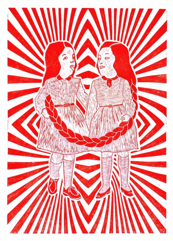 art-prints, linocuts, figurative, graphical, pop, portraiture, children, humor, moods, patterns, red, white, ink, paper, abstract-forms, amusing, copenhagen, danish, decorative, design, girls, interior, interior-design, love, nordic, romantic, scandinavien, Buy original high quality art. Paintings, drawings, limited edition prints & posters by talented artists.