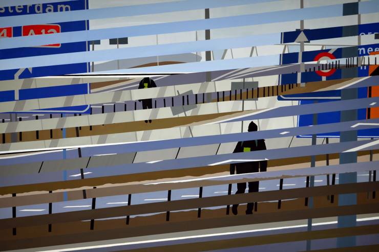 Paintings about speed, A12 | Paintings | Noemi Staniszewska | Beauton Art Gallery paintings, figurative, geometric, graphical, landscape, portraiture, architecture, movement, nature, patterns, transportation, blue, brown, grey, white, acrylic, cotton-canvas, cars, scenery, time, vehicles, Buy original high quality art. Paintings, drawings, limited edition prints & posters by talented artists.