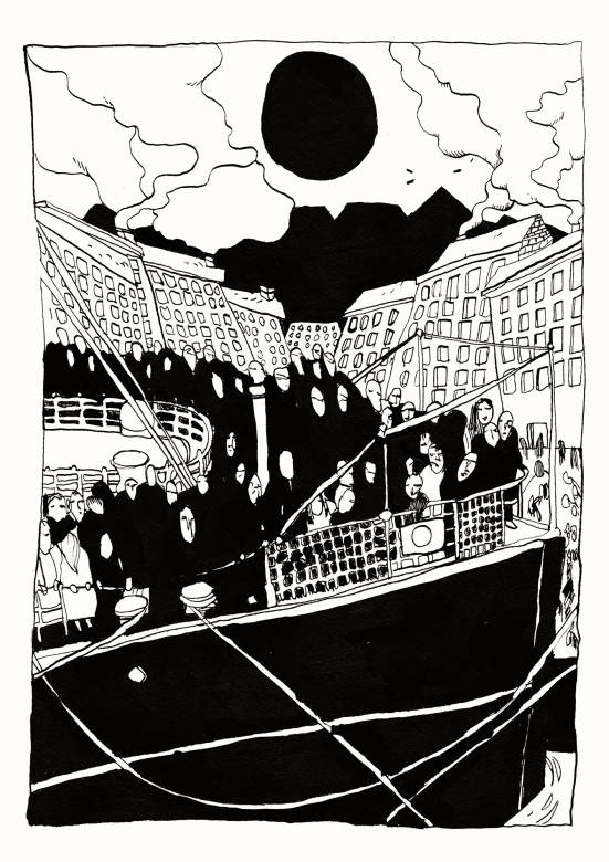 art-prints, giclee, figurative, illustrative, cartoons, oceans, sailing, transportation, black, white, ink, paper, black-and-white, boats, decorative, design, interior, modern, modern-art, posters, prints, sea, travel, Buy original high quality art. Paintings, drawings, limited edition prints & posters by talented artists.