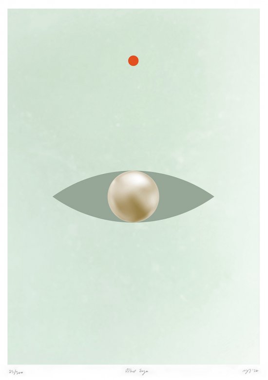 Other Eye | Posters-prints, Giclee-print | Rose Marie Brøgger | Beauton Art Gallery posters-prints, giclee-print, abstract, aesthetic, graphical, minimalistic, moods, nature, patterns, religion, blue, green, turquoise, ink, paper, abstract-forms, atmosphere, beautiful, bright, conceptual, contemporary-art, copenhagen, danish, decorative, design, digital, fantasy, icons, interior, interior-design, modern, modern-art, outer-space, pretty, Buy original high quality art. Paintings, drawings, limited edition prints & posters by talented artists.
