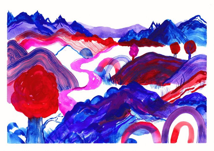 drawings, watercolor-paintings, aesthetic, colorful, family-friendly, figurative, landscape, botany, nature, patterns, blue, red, turquoise, violet, ink, watercolor, beautiful, danish, decorative, design, forest, modern, modern-art, nordic, posters, pretty, prints, scandinavien, Buy original high quality art. Paintings, drawings, limited edition prints & posters by talented artists.