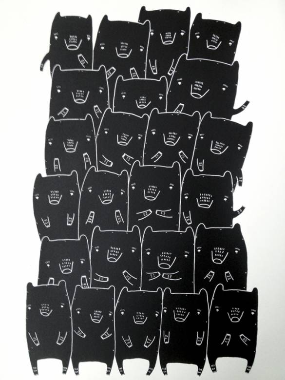 BEAR FAMILY - 30 x 42. Silk screen print. 1 of 50. Numbered and signed. Part of the series "If only life was simple" art online, art online, talented artists, online art, beautiful illustrations and drawings, art prints, interior design inspiration