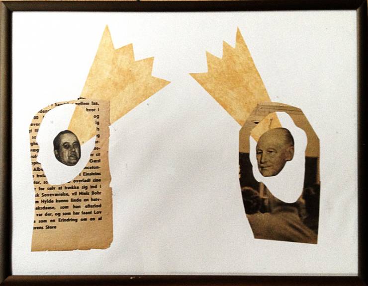 Talking Heads - 25 x 19. An original collage of My Buemann. The collage is framed in a dark brown vintage wooden frame. collage perfect for home home decor, original art, gift idea, galleries, talented artists, illustrators