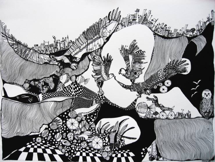 Eagles. An original illustration by artist Marianne Stenberg. illustration. Expressive modern art. animals. talented artists, online art gallery.