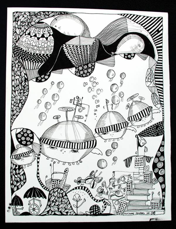 Black White #2 - 25 x 32. An original art drawing by artist Marianne Stenberg. The drawing is not framed. quality drawings illustrations. home decor. Expressive modern art. talented artists, online art gallery.