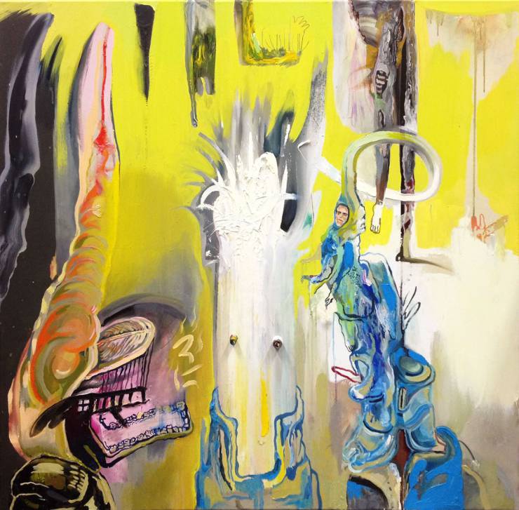 Extraordinary Helmets Have A Meeting - Original oil painting by artist Piotr Dudek