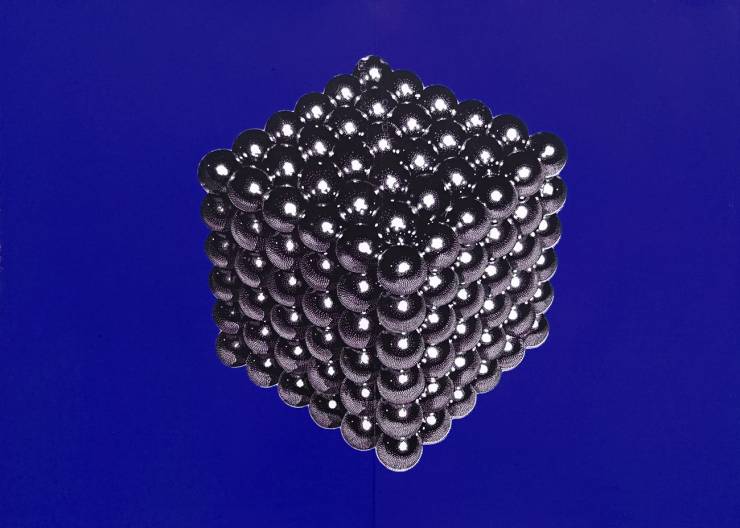 Magnetic cube blue - 140 x 100 cm. Limited edition linocut print by Marta Banaszak MAGNETIC CUBE linocut_Marta Banaszak