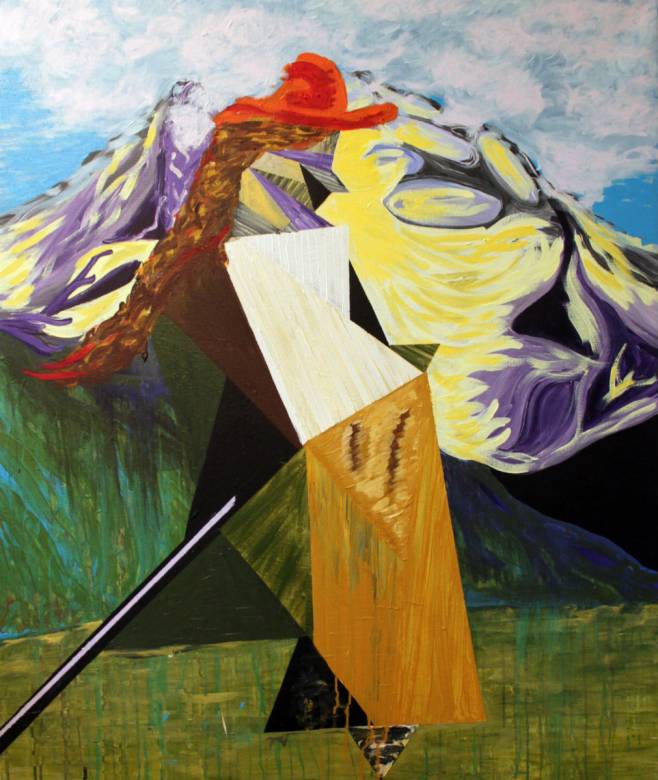 Mountain Climber with red hat | Paintings | Anja Hemmingsen | Beauton Art Gallery paintings, colorful, figurative, geometric, graphical, landscape, portraiture, nature, blue, brown, green, violet, acrylic, cotton-canvas, copenhagen, cubes, cubism, danish, decorative, design, interior, interior-design, mountains, nordic, scandinavien, scenery, vivid, Buy original high quality art. Paintings, drawings, limited edition prints & posters by talented artists.
