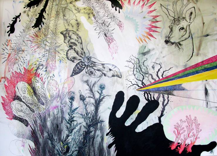 Picnic - 91 x 120 An original painting by Louise Bech Pedersen. Art online galleries, Large beautiful abstract paintings with animals, gift, gift, home furnishing, talented artists