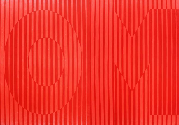 OM Red - 140 x 100 cm. Limited edition linocut print by Marta Banaszak OM linocut_Marta Banaszak