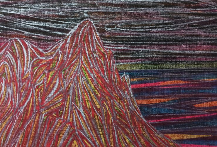 drawings, colorful, landscape, minimalistic, nature, sky, black, pastel, red, violet, crayons, paper, contemporary-art, mountains, natural, tranquil, Buy original high quality art. Paintings, drawings, limited edition prints & posters by talented artists.
