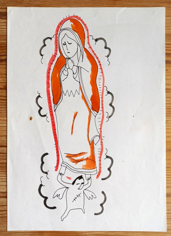 drawings, aesthetic, figurative, graphical, people, religion, orange, paper, marker, contemporary-art, female, modern, modern-art, women, Buy original high quality art. Paintings, drawings, limited edition prints & posters by talented artists.