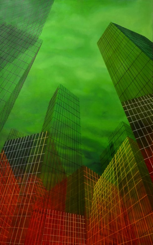 Agglomeration II | Paintings | Noemi Staniszewska | Beauton Art Gallery paintings, aesthetic, colorful, figurative, graphical, architecture, patterns, sky, technology, green, red, flax-canvas, oil, architectural, beautiful, buildings, cities, contemporary-art, cubism, detailed, interior, interior-design, modern, modern-art, Buy original high quality art. Paintings, drawings, limited edition prints & posters by talented artists.