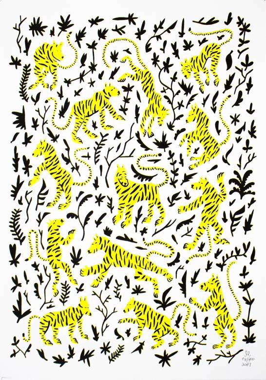 art-prints, serigraphs, animal, family-friendly, graphical, botany, humor, patterns, wildlife, black, white, yellow, ink, paper, amusing, cats, decorative, design, flowers, interior, interior-design, wild-animals, Buy original high quality art. Paintings, drawings, limited edition prints & posters by talented artists.
