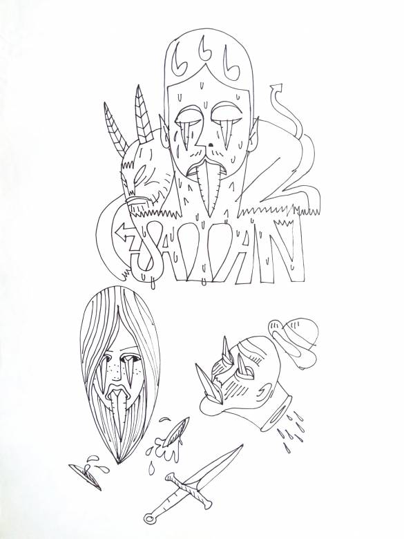 Satan | Drawings | Halfdan Pisket | Beauton Art Gallery drawings, illustrative, pop, cartoons, typography, black, grey, white, paper, marker, abstract-forms, Buy original high quality art. Paintings, drawings, limited edition prints & posters by talented artists.