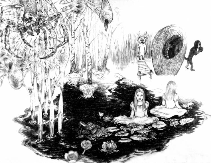 Time - 60 x 76. En original illustration af Louise Bech Pedersen. Beskyttet med klart stift plast/stift underlag af skiltekarton. Uden ramme. modern online art - interior decoration original art drawings galleries artists