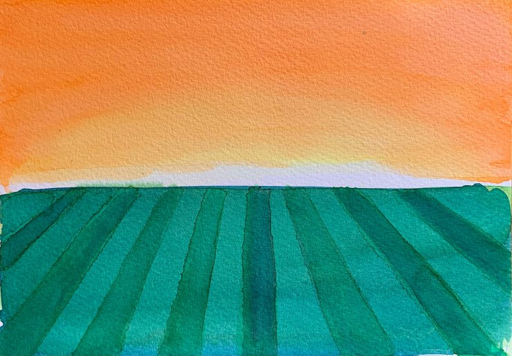 gouache-painting, watercolor-paintings, colorful, expressive, graphical, landscape, nature, green, orange, yellow, gouache, paper, watercolor, beautiful, contemporary-art, decorative, design, interior, interior-design, modern, modern-art, summer, sun, Buy original high quality art. Paintings, drawings, limited edition prints & posters by talented artists.