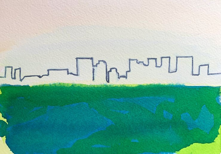gouache-painting, watercolor-paintings, abstract, landscape, nature, oceans, sky, blue, green, white, paper, watercolor, abstract-forms, beautiful, buildings, cities, decorative, design, interior, interior-design, modern, modern-art, outdoors, Buy original high quality art. Paintings, drawings, limited edition prints & posters by talented artists.