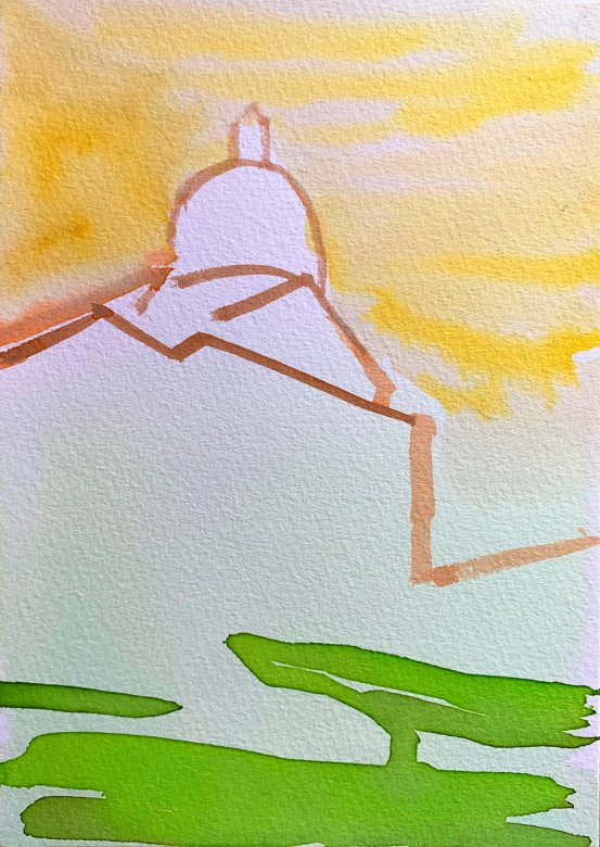 gouache-painting, watercolor-paintings, aesthetic, figurative, illustrative, architecture, religion, sky, green, red, white, yellow, gouache, paper, watercolor, beautiful, contemporary-art, decorative, design, interior, interior-design, modern, modern-art, Buy original high quality art. Paintings, drawings, limited edition prints & posters by talented artists.