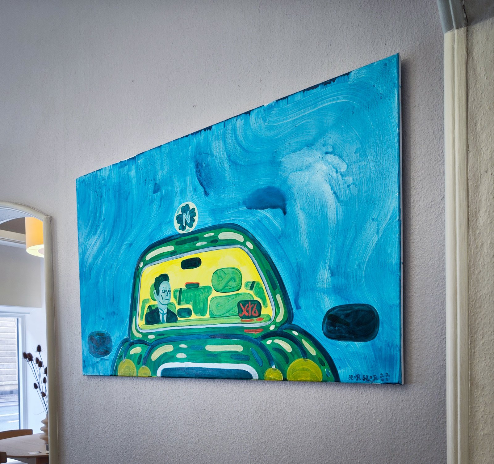 An exceptional piece for art enthusiasts looking to acquire an original work by Mormor and add a key piece to their contemporary collection. This evocative painting brings narrative depth, dynamic color, and understated sophistication to any interior.