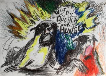 Hungry Sea Bears | Drawings | Louise Bech Pedersen | Beauton Art Gallery drawings, abstract, animal, family-friendly, illustrative, cartoons, moods, nature, pets, wildlife, blue, red, yellow, crayons, paper, pencils, abstract-forms, decorative, interior, interior-design, naive, sketch, wild-animals, Buy original high quality art. Paintings, drawings, limited edition prints & posters by talented artists.