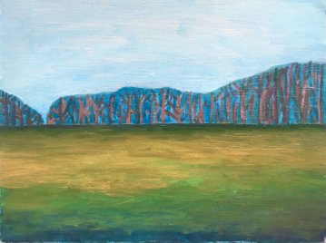 Bellahøj | Malerier | Rafael Guerrero | Beauton Art Gallery malerier, æstetiske, københavn, nordisk, landskab, impressionisme, Scandinavisk, botanik, stemninger, årstider, gule, røde, grønne, blå,  papir, olie, atmosfære, smukke, samtidskunst, træer, dekorative, skov, vandret, moderne-kunst, naturlig, naturealistiske, udendørs, sceneri, efterår, dag, natur, rolige, vilde, københavn, Køb original kunst og kunstplakater. Malerier, tegninger, limited edition kunsttryk & plakater af dygtige kunstnere.