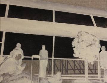 BOARDING - 35 x 27 cm. An original painting by artist Rafael Guerrero Céspedes. art online, art online, talented artists, airplanes, airports, trains, people, luggage, photography, photos