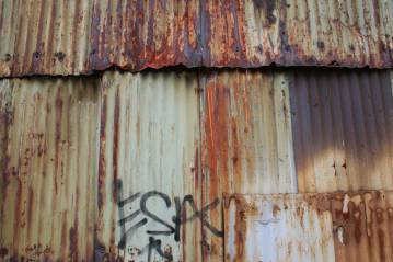 Wall, iron, factory, green, brown, graffiti