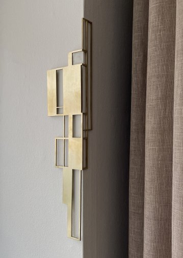 Adaption II | Sculptures | Tina Louise Hunderup | Beauton Art Gallery sculptures, abstract, geometric, minimalistic, architecture, patterns, gold, metal, abstract-forms, architectural, design, interior, interior-design, room, shapes, Buy original high quality art. Paintings, drawings, limited edition prints & posters by talented artists.