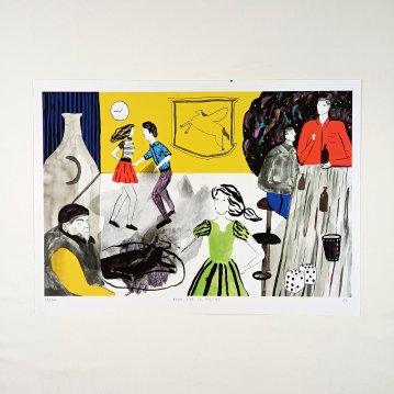 posters-prints, giclee-print, colorful, illustrative, moods, people, grey, yellow, ink, paper, posters, Buy original high quality art. Paintings, drawings, limited edition prints & posters by talented artists.