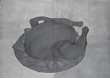 Chicken - 140 x 100 cm. Limited edition linocut print by Marta Banaszak CHICKEN linocut_Marta Banaszak