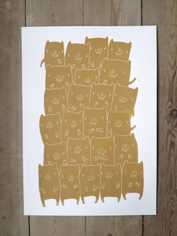 BEAR FAMILY - 30 x 42. Silk screen print. 1 of 50. Numbered and signed. Part of the series "If only life was simple" art online, art online, talented artists, online art, beautiful illustrations and drawings, art prints, interior design inspiration