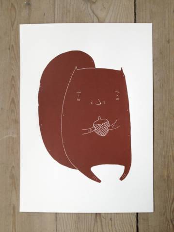 SQUIRREL. Silk screen print. 1 of 50. Numbered and signed. Part of the series "If only life was simple" art online, art online, talented artists, online art, beautiful illustrations and drawings, art prints, interior design inspiration