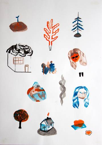 drawings, gouache, watercolors, abstract, figurative, botany, nature, black, blue, red, gouache, paper, watercolor, amusing, beautiful, danish, decorative, design, faces, houses, interior, interior-design, nordic, scandinavien, trees, Buy original high quality art. Paintings, drawings, limited edition prints & posters by talented artists.