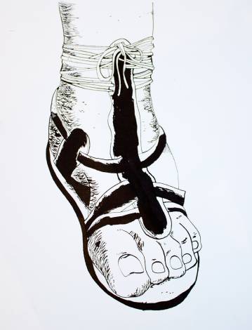 Original drawing by Halfdan Pisket. Framed in a classic black wooden frame with glass. Beauton Art Gallery - Paintings, drawings and illustraions. foot logo gladiator strong and expressive art illustrations and drawings, talented Danish illustrator, cartoonist