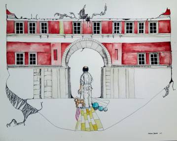 drawings, figurative, geometric, portraiture, architecture, bodies, black, red, white, yellow, paper, marker, watercolor, architectural, buildings, men, Buy original high quality art. Paintings, drawings, limited edition prints & posters by talented artists.