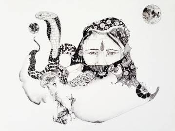 Indian woman and snake | Drawings | Marianne Stenberg | Beauton Art Gallery drawings, monochrome, surrealistic, people, pets, wildlife, black, white, paper, marker, other-mediums, birds, black-and-white, faces, Buy original high quality art. Paintings, drawings, limited edition prints & posters by talented artists.