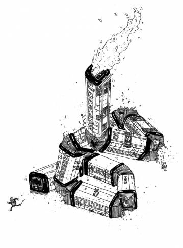 Death Train - 29,7 x 42 cm., A3. An original illustration by Rune Alexandersen.  The drawing is done on thick acid-free permanent paper. The drawing is not framed.