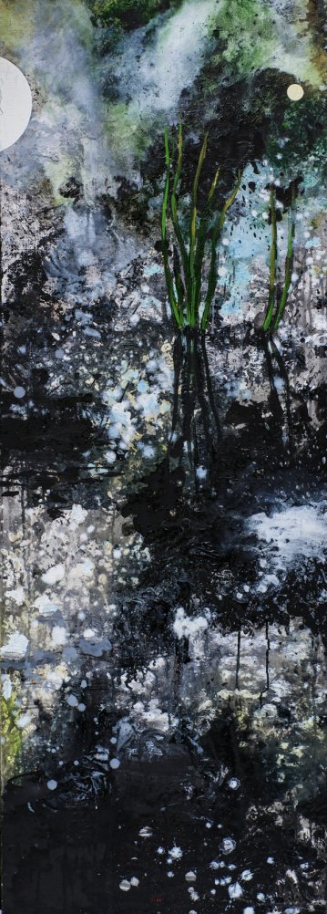 Plants in the Water II | Paintings | Agnieszka Zawisza | Original oil painting by Agnieszka Zawisza | Beauton Art Gallery paintings, aesthetic, landscape, botany, nature, patterns, sky, black, grey, flax-canvas, oil, abstract-forms, atmosphere, beautiful, contemporary-art, danish, decorative, design, interior, interior-design, modern, modern-art, plants, sea, Buy original high quality art. Paintings, drawings, limited edition prints & posters by talented artists.