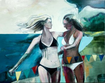 paintings, colorful, figurative, graphical, illustrative, landscape, portraiture, bodies, movement, nature, oceans, blue, brown, green, turquoise, flax-canvas, oil, beach, contemporary-art, copenhagen, danish, decorative, design, interior, interior-design, modern, modern-art, nordic, scandinavien, summer, sun, women, Buy original high quality art. Paintings, drawings, limited edition prints & posters by talented artists.