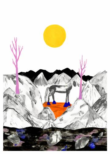 Surrounded edt. | Posters-prints, Giclee-print | Emilie Aastrup | Beauton Art Gallery posters-prints, giclee-print, aesthetic, figurative, illustrative, landscape, minimalistic, animals, botany, nature, sky, wildlife, black, grey, yellow, ink, paper, atmosphere, beautiful, contemporary-art, danish, decorative, design, forest, horses, interior, interior-design, modern, modern-art, nordic, posters, prints, scandinavien, sun, Buy original high quality art. Paintings, drawings, limited edition prints & posters by talented artists.