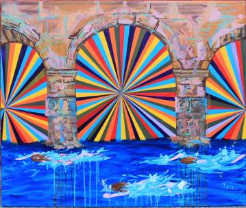 Psychedelic Swimming | Paintings | Anja Hemmingsen | Beauton Art Gallery paintings, colorful, expressive, figurative, graphical, pop, portraiture, architecture, bodies, oceans, patterns, people, sport, blue, orange, red, yellow, acrylic, flax-canvas, abstract-forms, copenhagen, decorative, design, expressionism, interior, interior-design, modern, modern-art, nordic, water, Buy original high quality art. Paintings, drawings, limited edition prints & posters by talented artists.