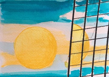 gouache-painting, watercolor-paintings, geometric, graphical, architecture, patterns, sky, blue, turquoise, yellow, gouache, paper, watercolor, beautiful, buildings, cities, contemporary-art, decorative, design, interior, interior-design, modern, modern-art, sun, Buy original high quality art. Paintings, drawings, limited edition prints & posters by talented artists.