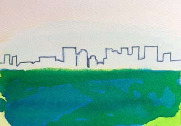 gouache-painting, watercolor-paintings, abstract, landscape, nature, oceans, sky, blue, green, white, paper, watercolor, abstract-forms, beautiful, buildings, cities, decorative, design, interior, interior-design, modern, modern-art, outdoors, Buy original high quality art. Paintings, drawings, limited edition prints & posters by talented artists.